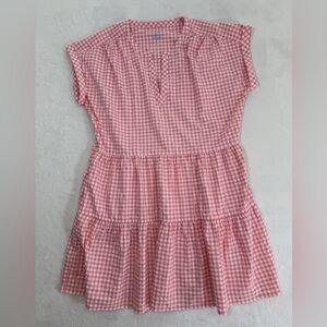 Pink Gingham Short Sleeve Tiered Performance Dress vineyard vines Large Easter